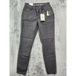 NEW Vanilla Star Jeans Womens 3 Juniors Gray Pin Striped Mid Rise Skinny‎ Ankle
